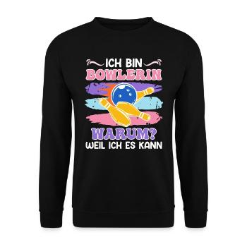 Bowlingspieler Ich bin Bowlerin weil Ich es Kann - Unisex Pullover - Schwarz - Vorne - Alina (178cm) & Michal (187cm)