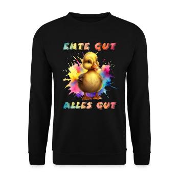 Ente gut Alles gut Entenliebhaber Entchen - Unisex Pullover - Schwarz - Vorne - Alina (178cm) & Michal (187cm)
