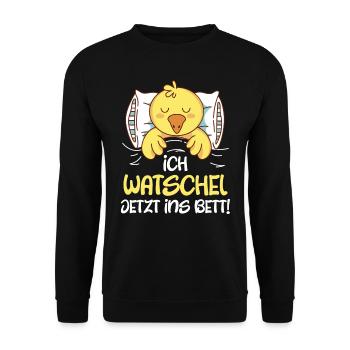 Entchen Ich watschel jetzt ins Bett! Ente Fan - Unisex Pullover - Schwarz - Vorne - Alina (178cm) & Michal (187cm)