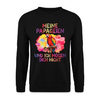 Macaw Meine Papageien und ich mögen dich nicht - Unisex Pullover - Schwarz - Vorne - Alina (178cm) & Michal (187cm)