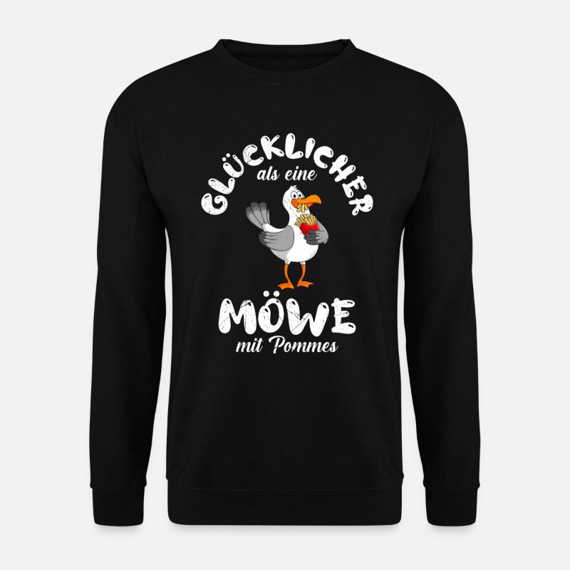 Glücklicher als eine Möwe mit Pommes Möwen - Unisex Pullover - Schwarz