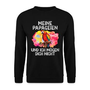 Macaw Meine Papageien und ich mögen dich nicht - Unisex Pullover - Schwarz - Vorne - Alina (178cm) & Michal (187cm)