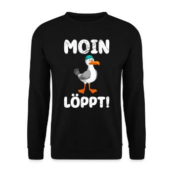Moin Löppt! Möwen Vogelliebhaber Morgen Möwe - Unisex Pullover - Schwarz - Vorne - Alina (178cm) & Michal (187cm)