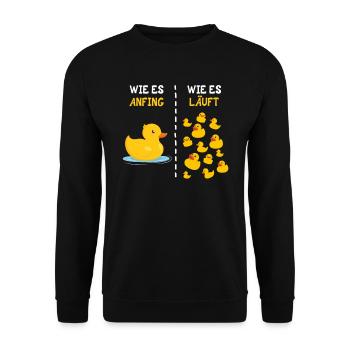 Entenhaltung How it started How it´s going Entchen - Unisex Pullover - Schwarz - Vorne - Alina (178cm) & Michal (187cm)