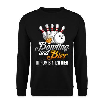 Bowling und Bier Darum bin ich hier Bierliebhaber - Unisex Pullover - Schwarz - Vorne - Alina (178cm) & Michal (187cm)
