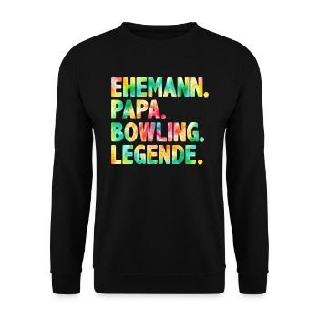 Ehemann Papa Bowling Legende Bowling Shirt - Unisex Pullover - Schwarz - Vorne - Alina (178cm) & Michal (187cm)