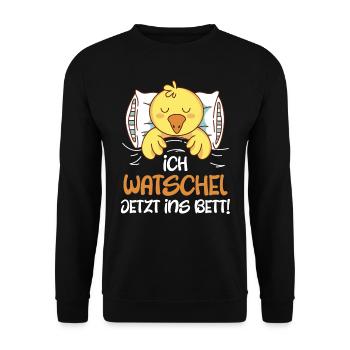 Entchen Ich watschel jetzt ins Bett! Ente Fan - Unisex Pullover - Schwarz - Vorne - Alina (178cm) & Michal (187cm)