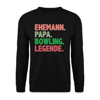 Ehemann Papa Bowling Legende Bowling Shirt - Unisex Pullover - Schwarz - Vorne - Alina (178cm) & Michal (187cm)