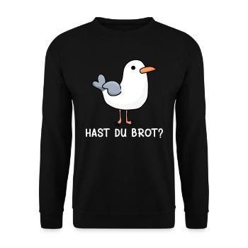 Möwen Hast du Brot? Norddeutsche Vogelliebhaber - Unisex Pullover - Schwarz - Vorne - Alina (178cm) & Michal (187cm)