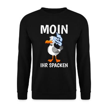Moin ihr Spacken Möwen Vogelliebhaber Möwe - Unisex Pullover - Schwarz - Vorne - Alina (178cm) & Michal (187cm)
