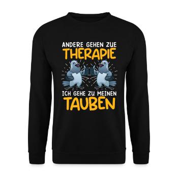 Taubenhalter Others go to Therapy I go to Pigeons - Unisex Pullover - Schwarz - Vorne - Alina (178cm) & Michal (187cm)