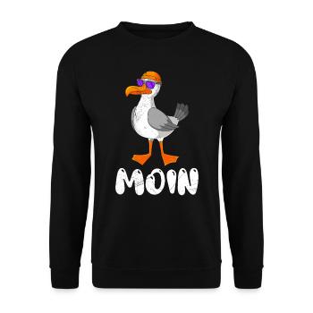 Moin Möwe Norddeutschland Plattdeutsch Möwen - Unisex Pullover - Schwarz - Vorne - Alina (178cm) & Michal (187cm)
