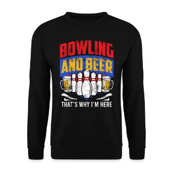 Bowling und Bier Darum bin ich hier Bowler - Unisex Pullover - Schwarz - Vorne - Alina (178cm) & Michal (187cm)