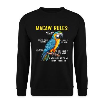 Macaw Regeln Ara Papagei Halter Vogelfreund - Unisex Pullover - Schwarz - Vorne - Alina (178cm) & Michal (187cm)