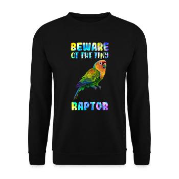 Lovebird Beware of the Tiny Raptor Liebesvögel - Unisex Sweatshirt - black - Front - Alina (178cm) & Michal (187cm)