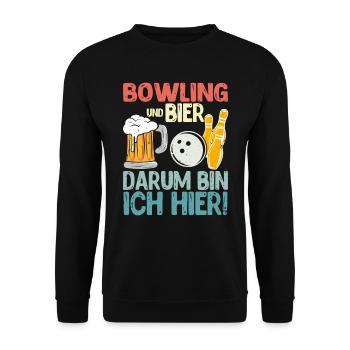 Bowling und Bier Darum bin ich hier Bowler - Unisex Pullover - Schwarz - Vorne - Alina (178cm) & Michal (187cm)