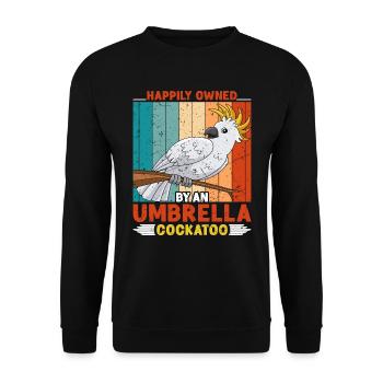 Kakadus Happily owned by an Umbrella Cockatoo - Unisex Pullover - Schwarz - Vorne - Alina (178cm) & Michal (187cm)