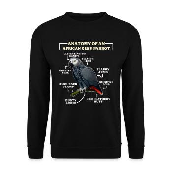 Grau Papagei Anatomy of an African Grey Parrot - Unisex Pullover - Schwarz - Vorne - Alina (178cm) & Michal (187cm)