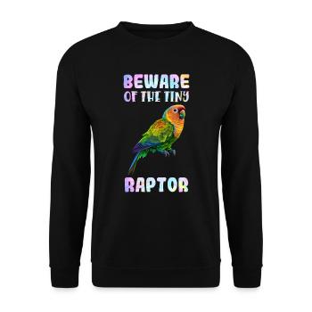 Lovebird Beware of the Tiny Raptor Liebesvögel - Unisex Sweatshirt - black - Front - Alina (178cm) & Michal (187cm)