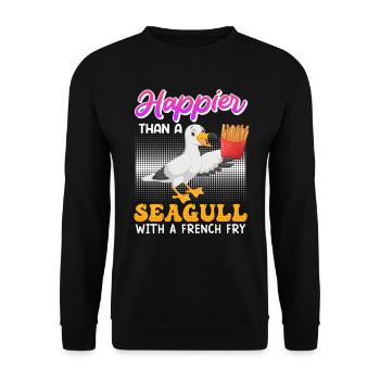 Happier than a Seagull with a French Fry Seagulls - Unisex Sweatshirt - black - Front - Alina (178cm) & Michal (187cm)