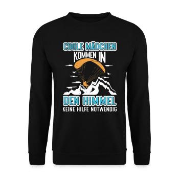 Coole Mädchen kommen in den Himmel Paragliding - Unisex Pullover - Schwarz - Vorne - Alina (178cm) & Michal (187cm)
