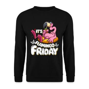Flamants roses C’est Flamingo Friday Flamingo Party - Sweat-shirt Unisexe - noir - Devant - Alina (178cm) & Michal (187cm)