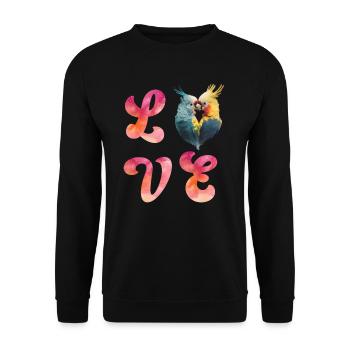 LOVE Cacatoès Cacatoès Perroquets Oiseaux Amour - Sweat-shirt Unisexe - noir - Devant - Alina (178cm) & Michal (187cm)