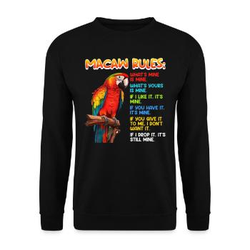 Macaw Regeln Papagei Fan Aras Vogelliebhaber - Unisex Pullover - Schwarz - Vorne - Alina (178cm) & Michal (187cm)