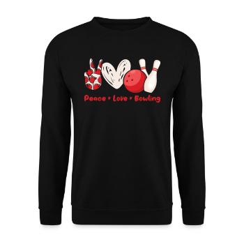 Frieden Liebe Bowling Shirt Bowlingspieler - Unisex Pullover - Schwarz - Vorne - Alina (178cm) & Michal (187cm)