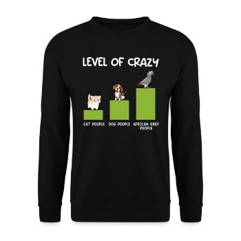 Grau Papagei Level of Crazy Vogelliebhaber - Unisex Pullover - Schwarz - Vorne - Alina (178cm) & Michal (187cm)