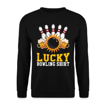 Lucky Bowling Shirt Bowler Bierliebhaber - Unisex Pullover - Schwarz - Vorne - Alina (178cm) & Michal (187cm)