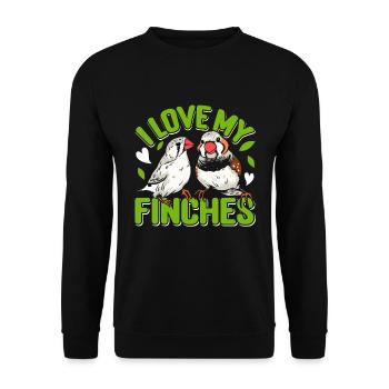 Zebra Finken I love my Finches Vogelfreund - Unisex Sweatshirt - black - Front - Alina (178cm) & Michal (187cm)