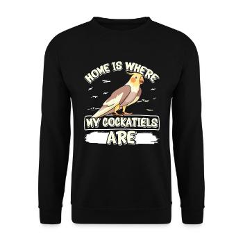 Zuhause ist wo meine Nymphensittiche sind Sittich - Unisex Pullover - Schwarz - Vorne - Alina (178cm) & Michal (187cm)