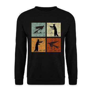 Fligenfischen Fischjagd Angeln Fliegenfischer - Unisex Pullover - Schwarz - Vorne - Alina (178cm) & Michal (187cm)