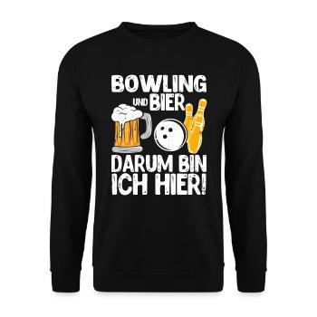 Bowling und Bier Darum bin ich hier Bowler - Unisex Pullover - Schwarz - Vorne - Alina (178cm) & Michal (187cm)