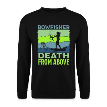 Bogenfischen Bowfisher Death from above Bogenjäger - Unisex Sweatshirt - black - Front - Alina (178cm) & Michal (187cm)
