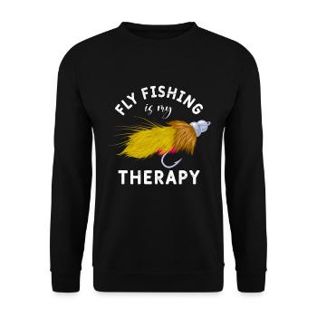 Flyfishing is my Therapy Fischjagd Fliegenfischen - Unisex Pullover - Schwarz - Vorne - Alina (178cm) & Michal (187cm)