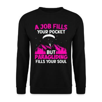 Gleitschirmflieger A Job fills your Pocket - Unisex Pullover - Schwarz - Vorne - Alina (178cm) & Michal (187cm)