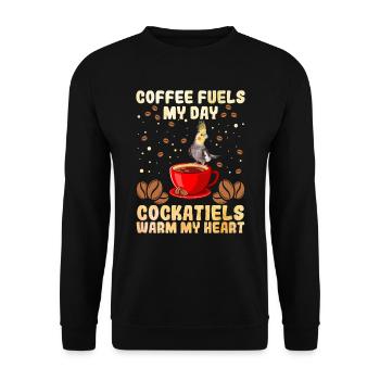 Le café alimente ma journée Les cockatiels réchauffent mon cœur Vogel - Sweat-shirt Unisexe - noir - Devant - Alina (178cm) & Michal (187cm)