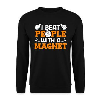 Magnetfischen I beat people with a Magnet - Unisex Sweatshirt - black - Front - Alina (178cm) & Michal (187cm)