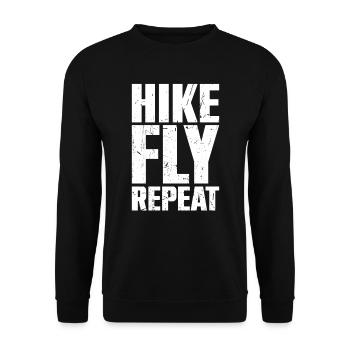 Hike Fly Repeat Mountaineering Paragliding - Unisex Sweatshirt - black - Front - Alina (178cm) & Michal (187cm)