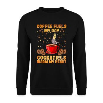 Le café alimente ma journée Les cockatiels réchauffent mon cœur Vogel - Sweat-shirt Unisexe - noir - Devant - Alina (178cm) & Michal (187cm)