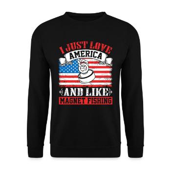 I love America and like Magnet Fishing - Unisex Pullover - Schwarz - Vorne - Alina (178cm) & Michal (187cm)