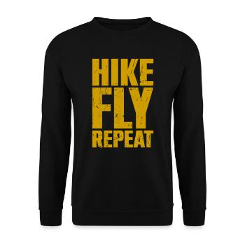 Hike Fly Repeat Mountaineering Paragliding - Unisex Sweatshirt - black - Front - Alina (178cm) & Michal (187cm)