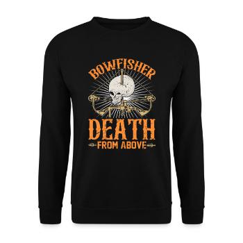 Bowfisher Death from Above Bogenfischer Fischjagd - Unisex Pullover - Schwarz - Vorne - Alina (178cm) & Michal (187cm)