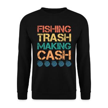 Magnetfischer Fishing Trash making Cash - Unisex Pullover - Schwarz - Vorne - Alina (178cm) & Michal (187cm)