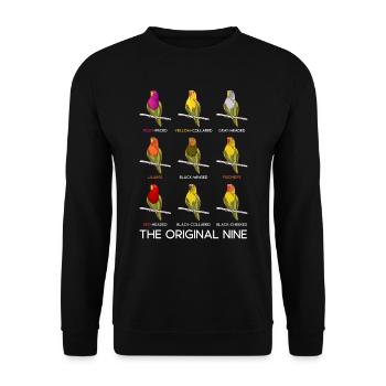 Love Birds The original Nine Lovebirds Parrot - Unisex Sweatshirt - black - Front - Alina (178cm) & Michal (187cm)