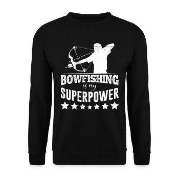 Bowfishing is my Superpower Fischjagd Bogenfischer - Unisex Pullover - Schwarz - Vorne - Alina (178cm) & Michal (187cm)