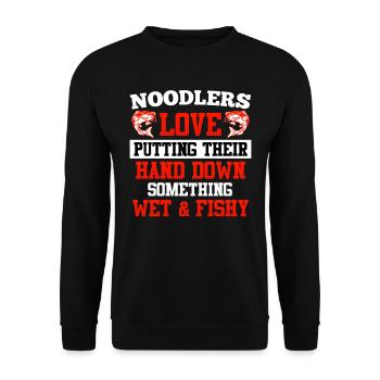 Noodler Love putting their Hand Wels Angeln - Unisex Pullover - Schwarz - Vorne - Alina (178cm) & Michal (187cm)