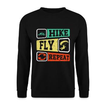 Hike Fly Repeat Mountaineering Paragliding - Unisex Sweatshirt - black - Front - Alina (178cm) & Michal (187cm)